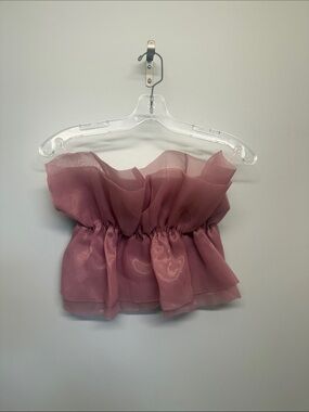Zara Dusty Rose Mauve Strapless Ruffle Organza Crop Top